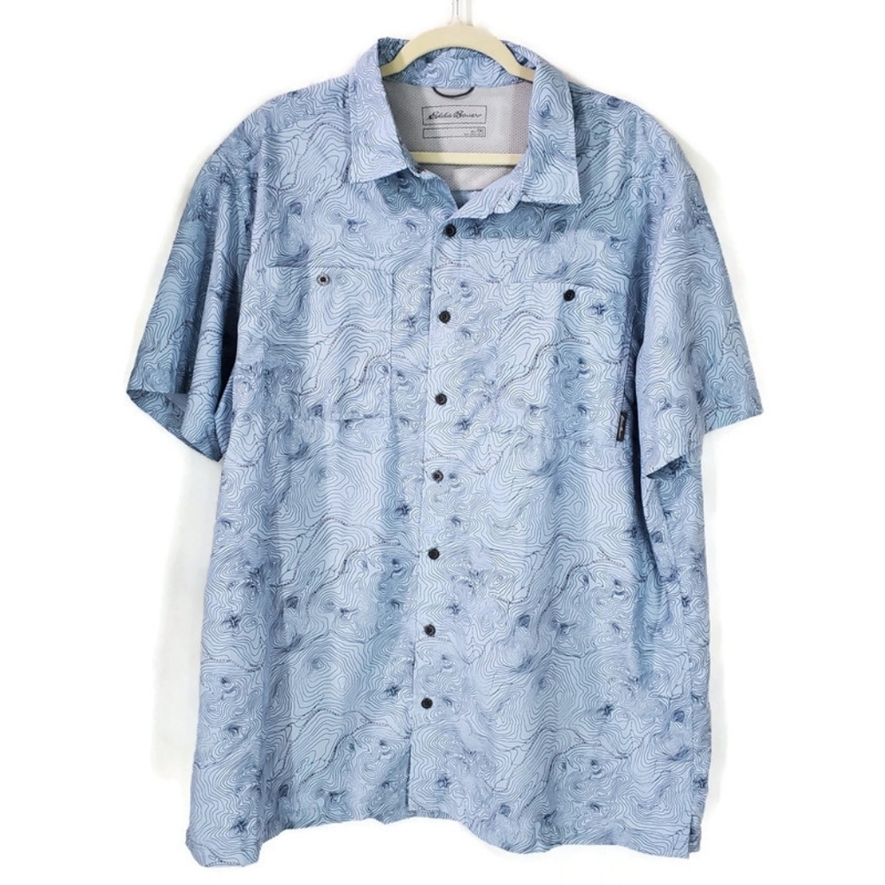 Eddie Bauer Men's Short Sleeve Collared Button Down Shirt - " Topographical Map"